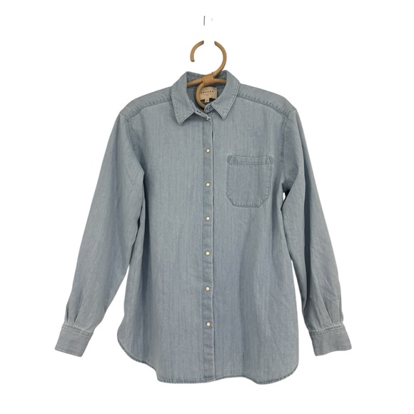 Sezane Light Denim Max Snap Button Chest Pocket Shirt Womens Size 32 US 0 XXS - Picture 3 of 16